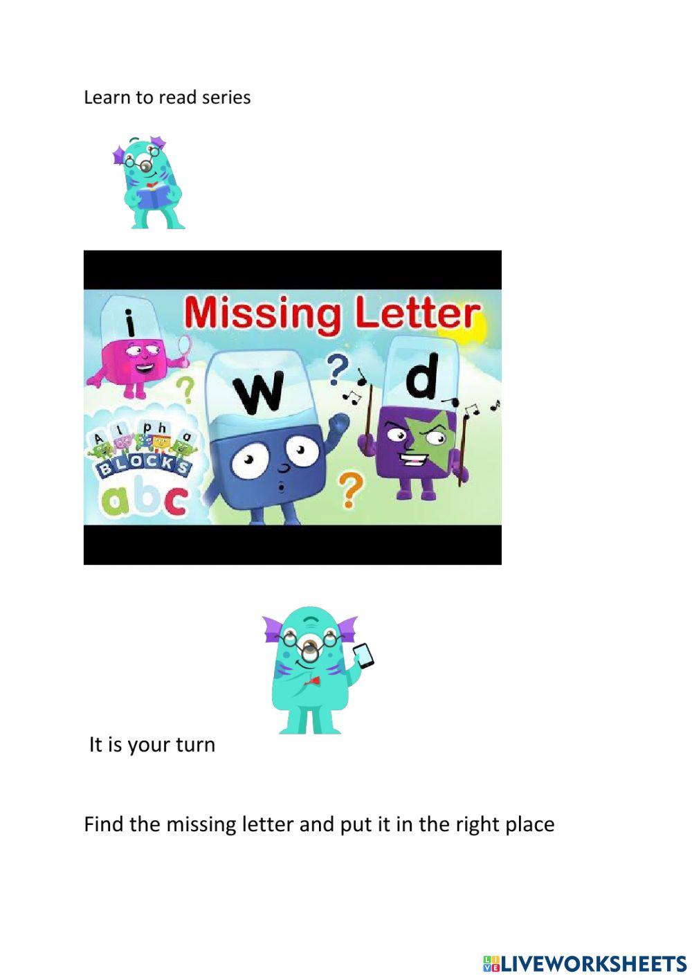 Learn to read series find the missing letter