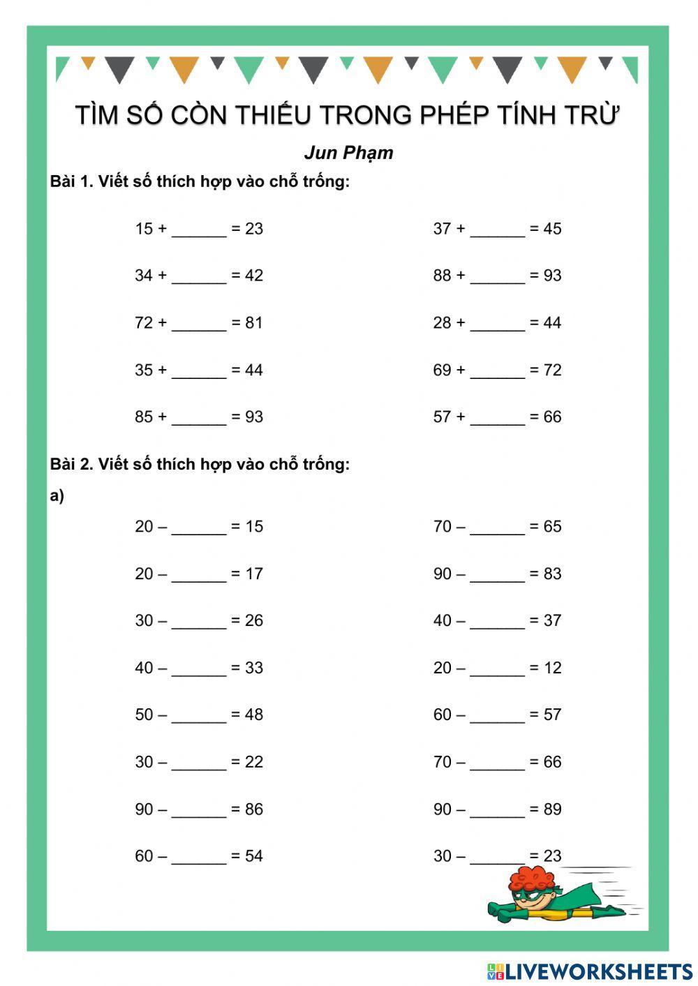 15.1-Tìm số còn thiếu trong phép tính trừ