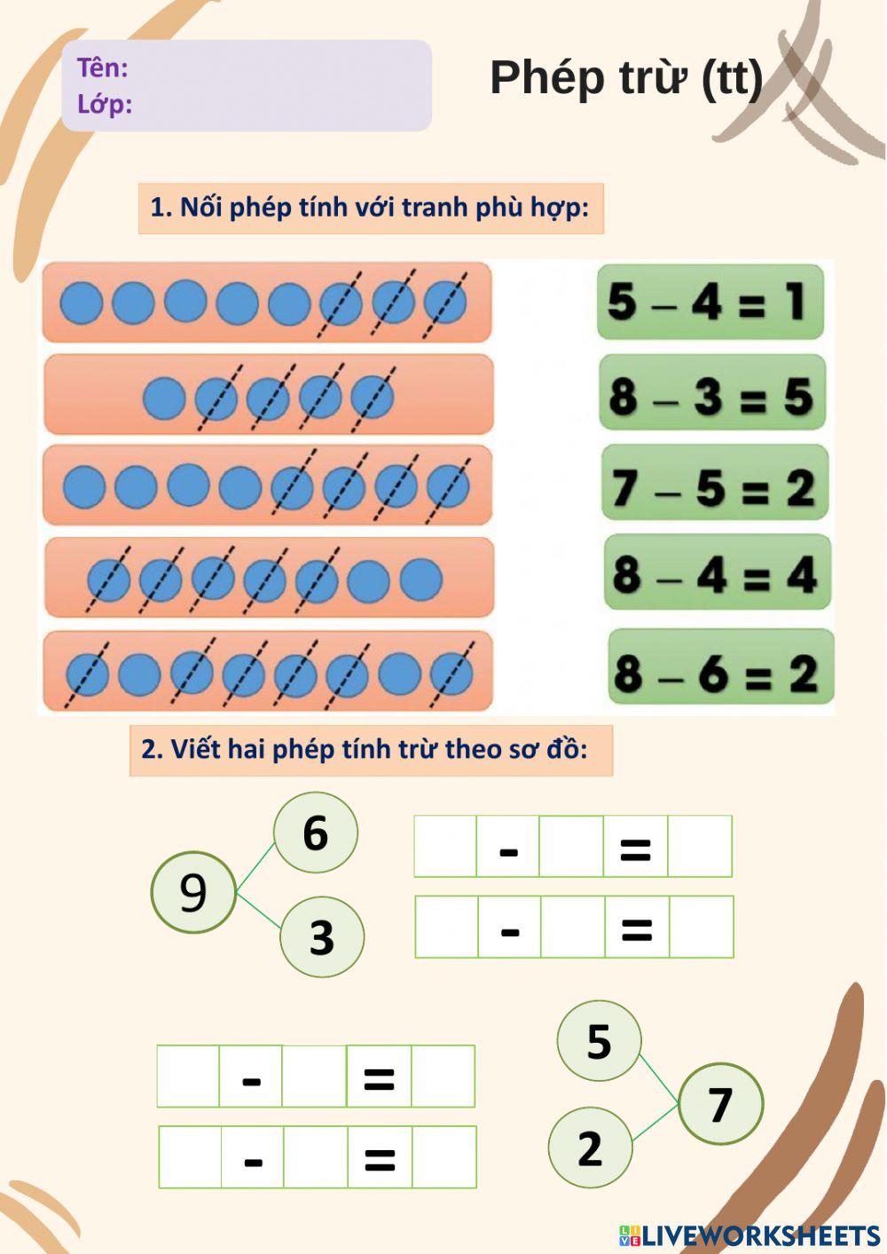 Phép trừ trong phạm vi 10