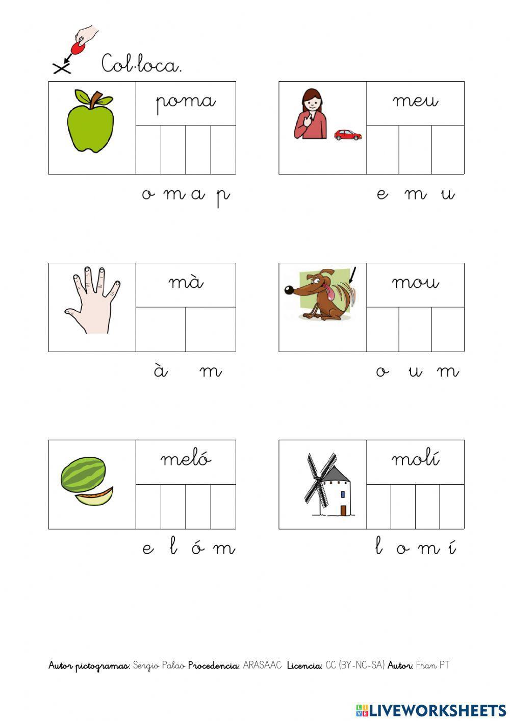 Escriure paraules amb m.