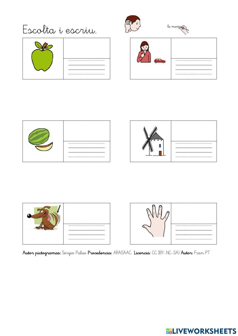 Escriure paraules amb m.