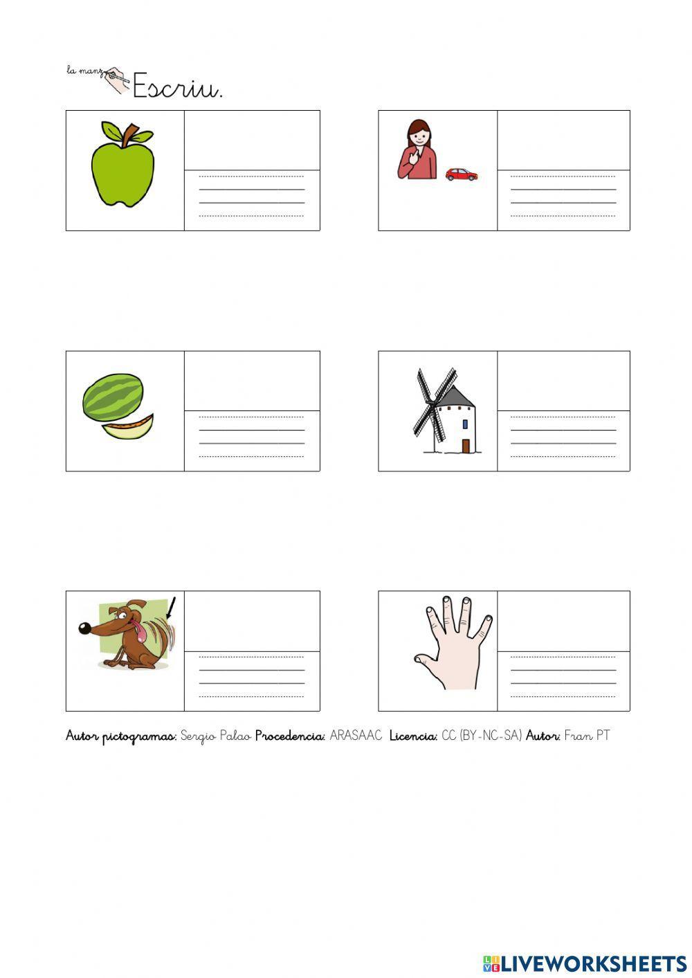 Escriure paraules amb m.