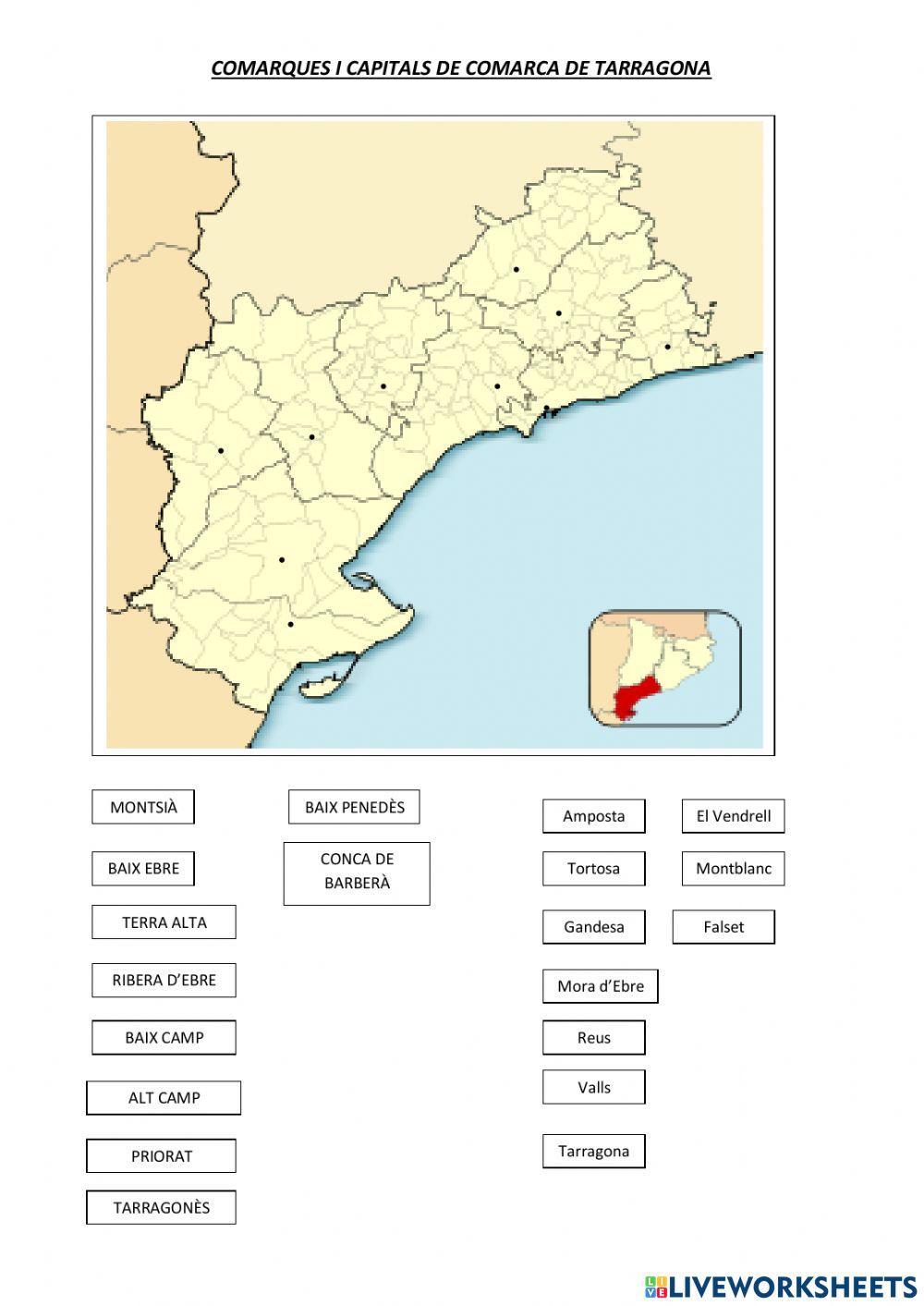 Situar comarques i capitals de comarca de Tarragona