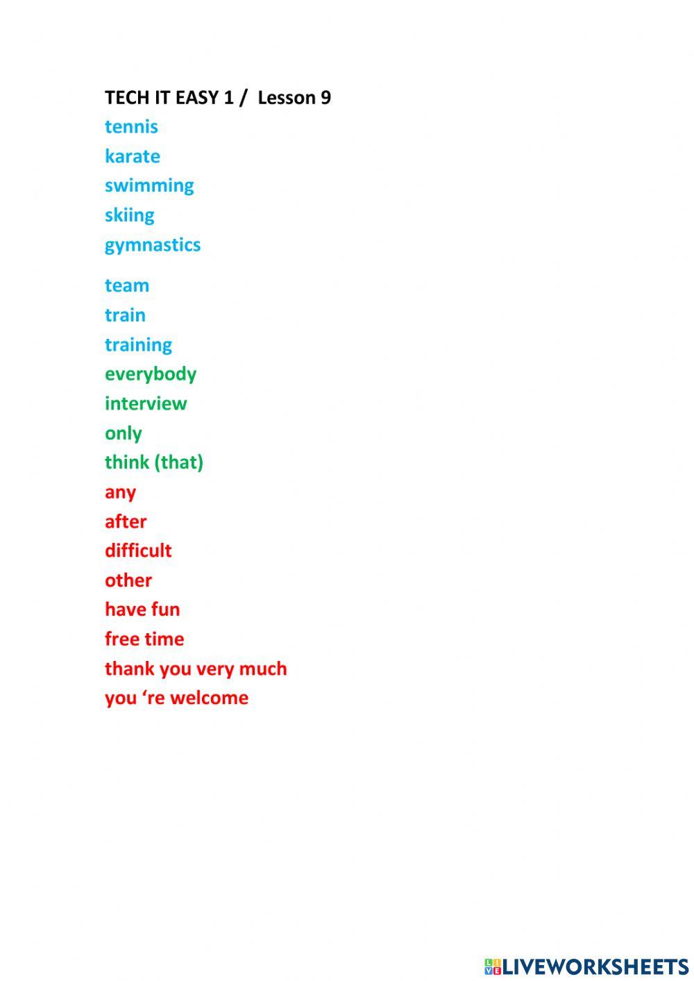 Tech it easy 1 lesson 9