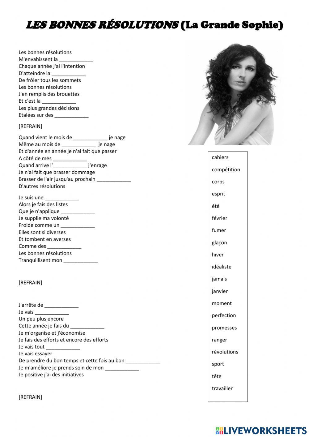 Chanson: -Les bonnes résolutins- (La Grande Sophie)