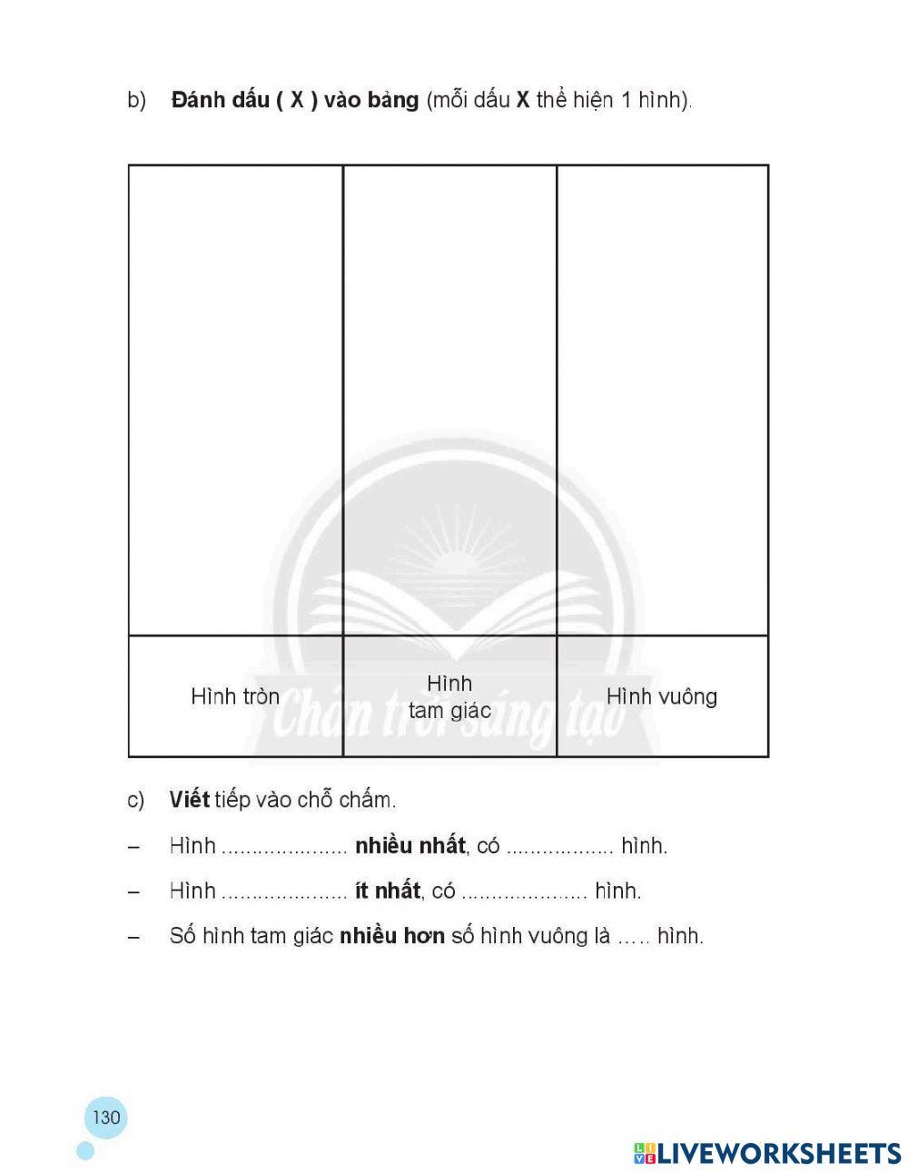 Phiếu bài tập toán trang 129-130 lớp 2