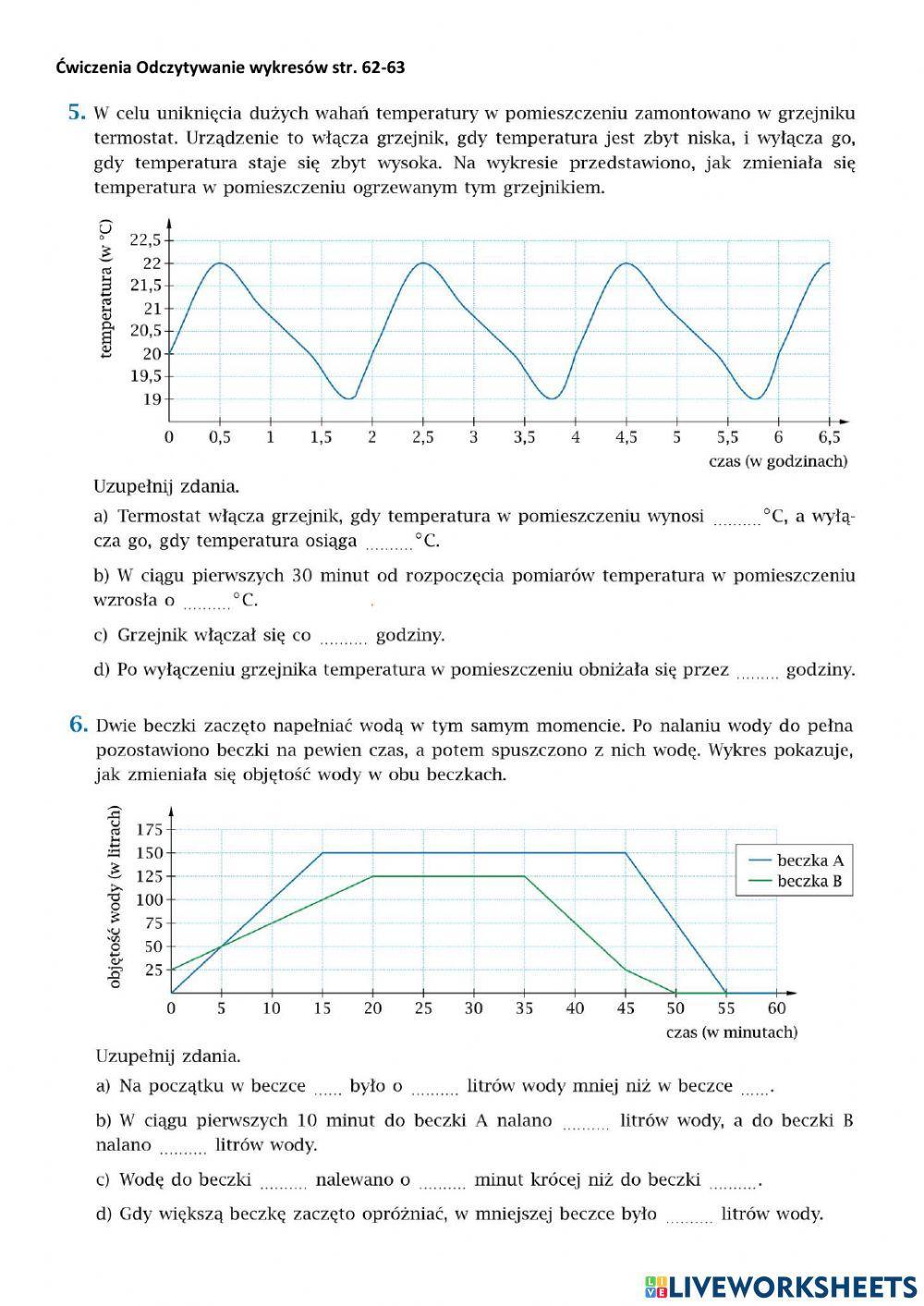 Ćwiczenia Odczytywanie wykresów str. 62-63 klasa 8