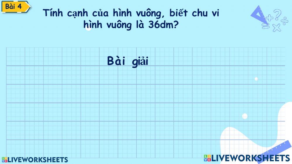 Ôn tập chu vi hình vuông, chu vi hình chữ nhật