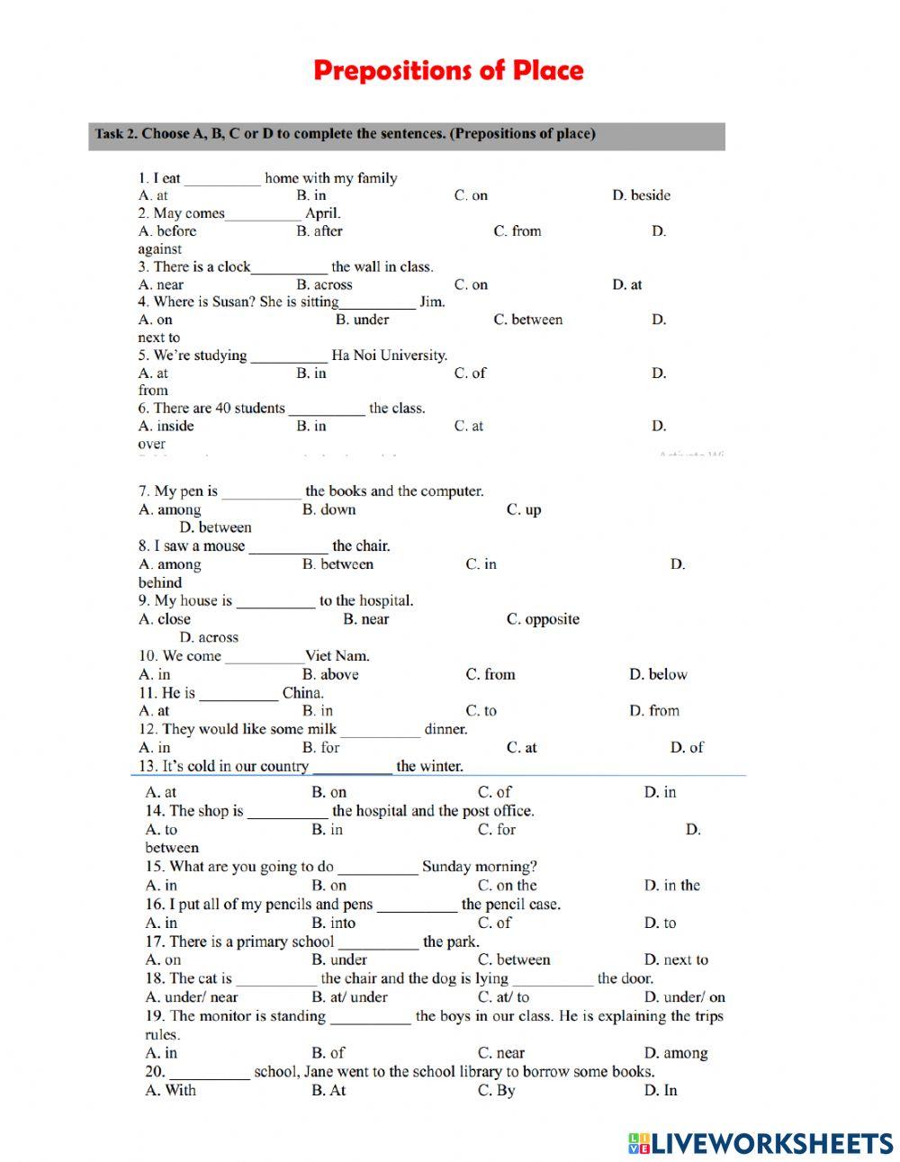 Prepositions of Place