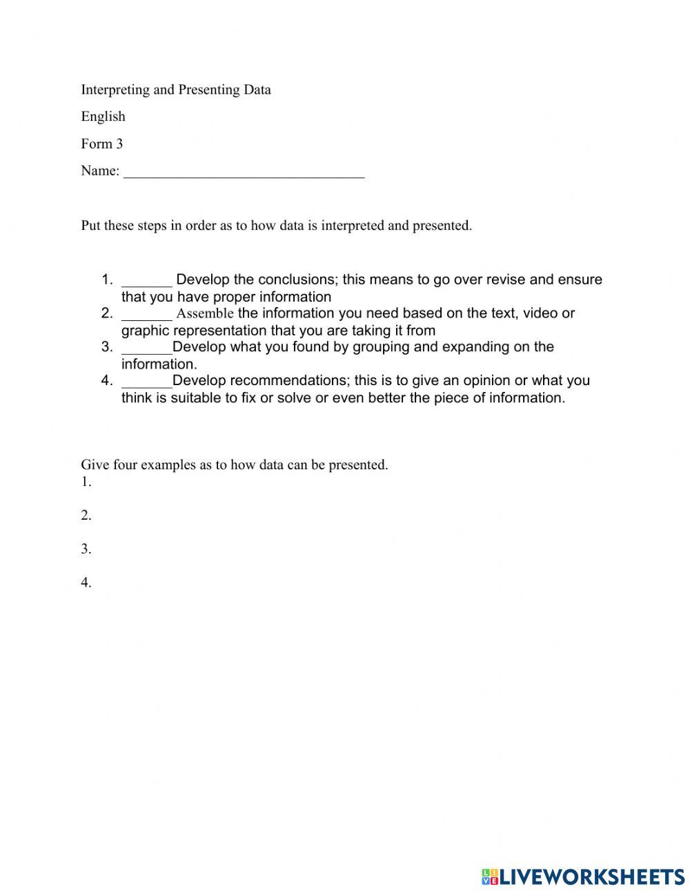 Interpreting and Presenting Data worksheet | Live Worksheets