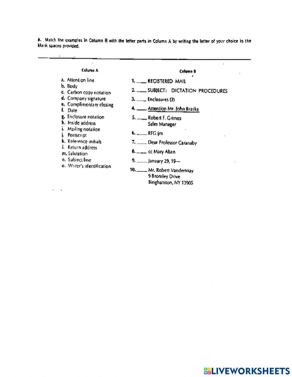 Special Feature Business Letter