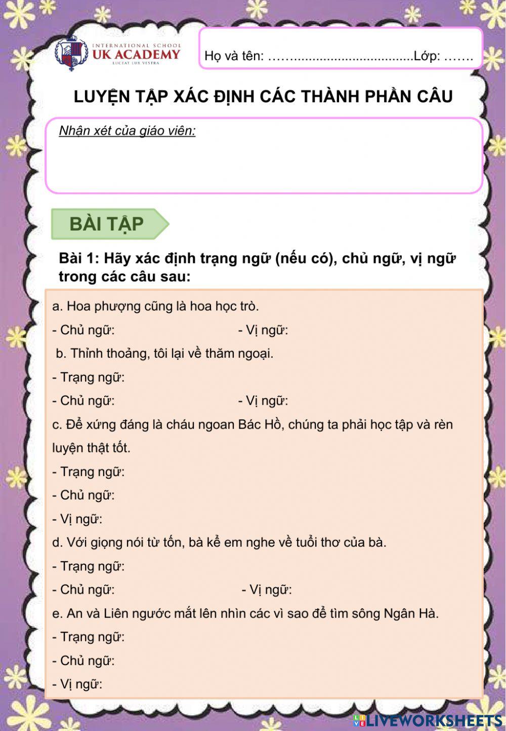 LTVC - Luyện tập về câu