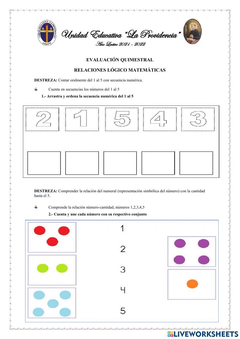 Evaluación Quimestral Lógico Matemáticas