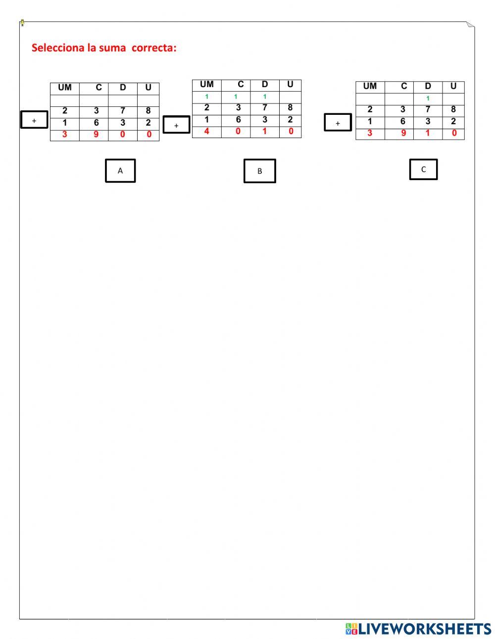 Sumas con reagrupación hasta 9 999