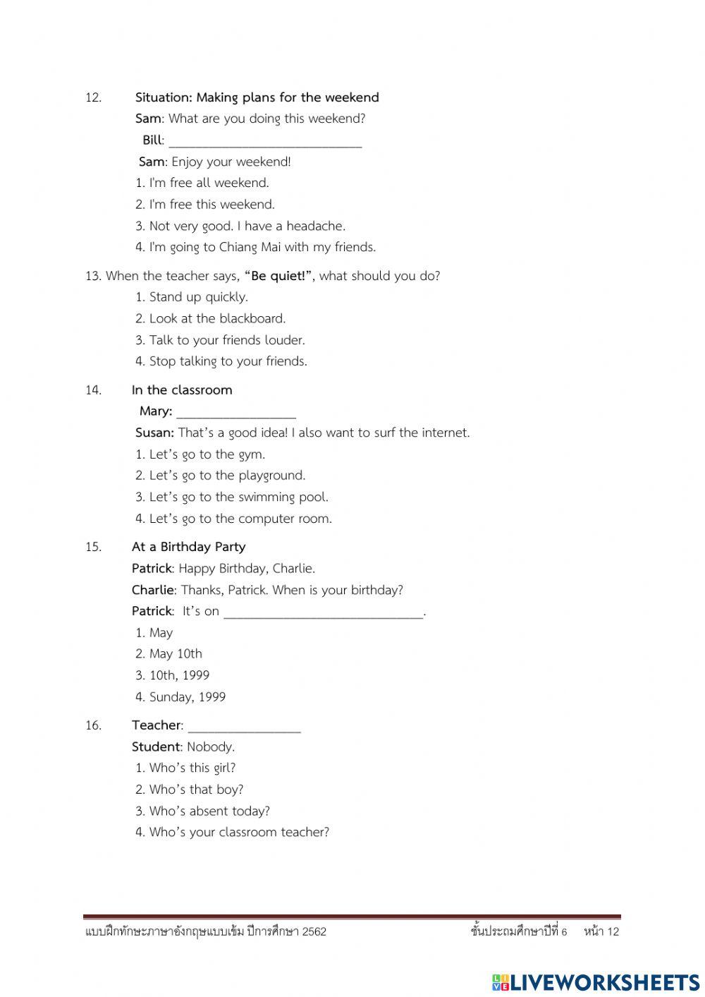 6th English O-NET Preparation: Conversation Part 1