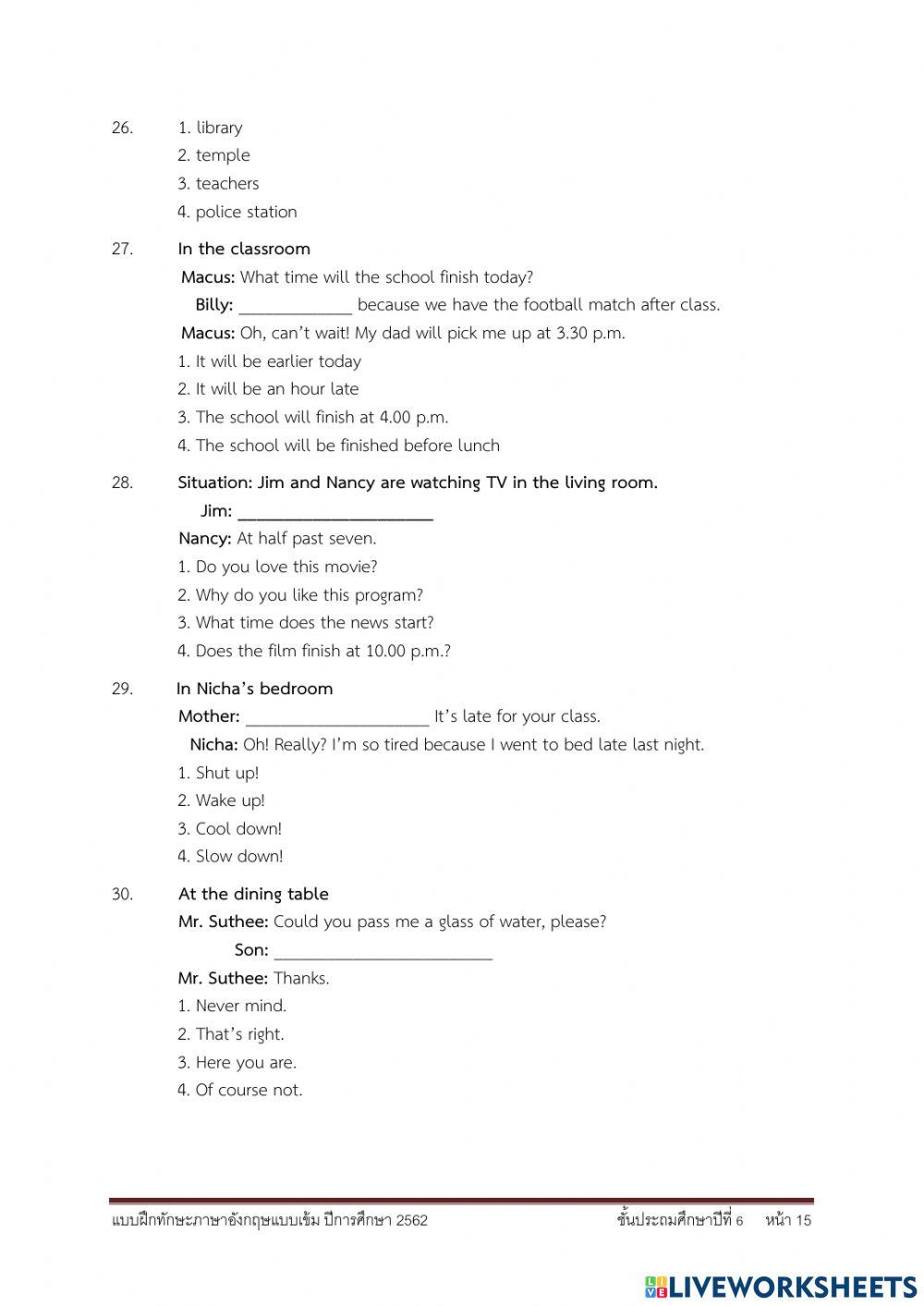 6th English O-NET Preparation: Conversation Part 1