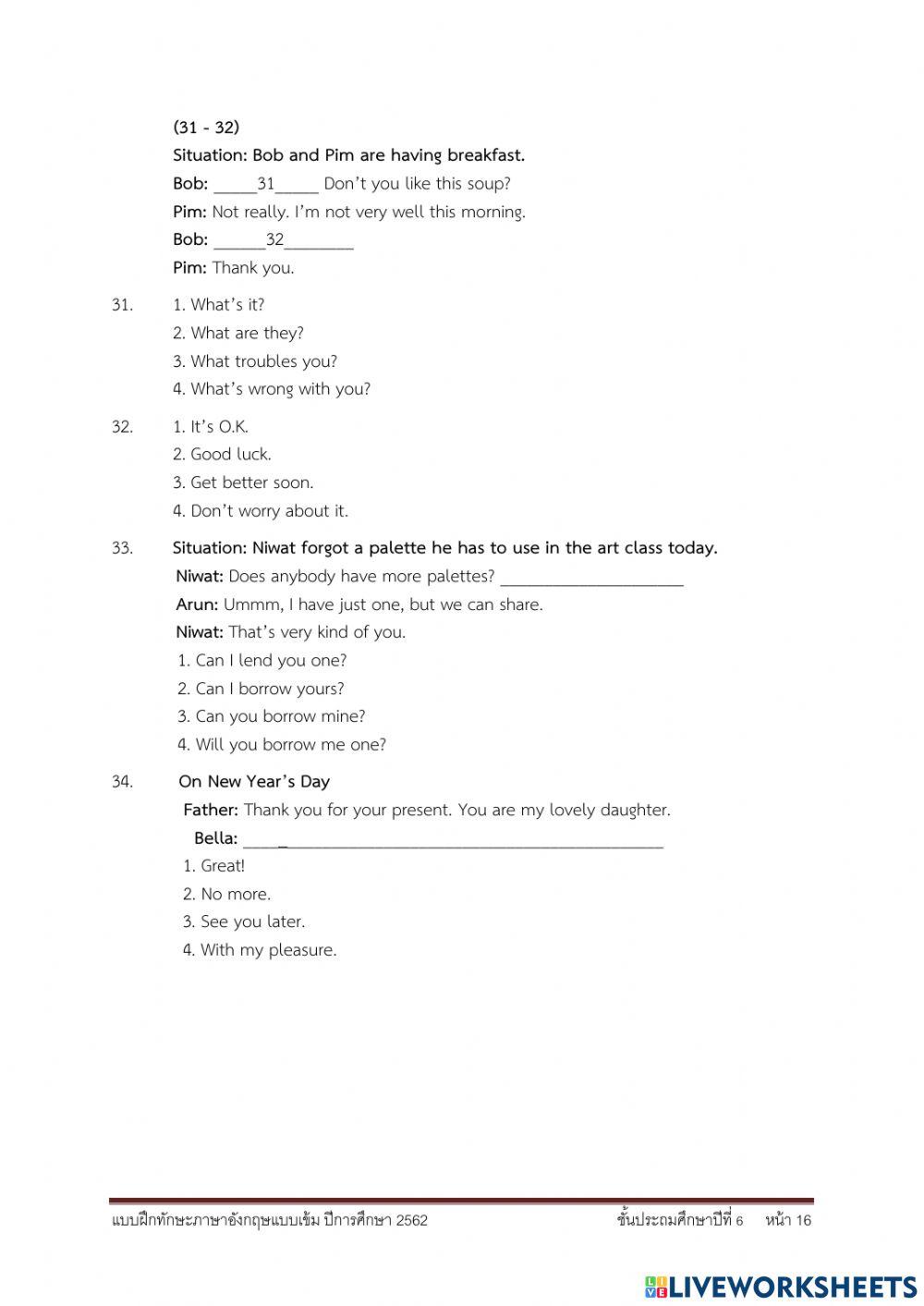 6th English O-NET Preparation: Conversation Part 1