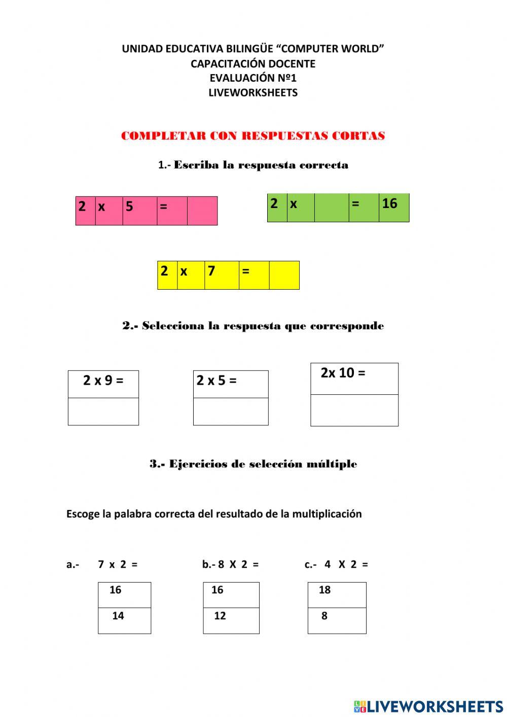 Tabla de multiplicar del 2
