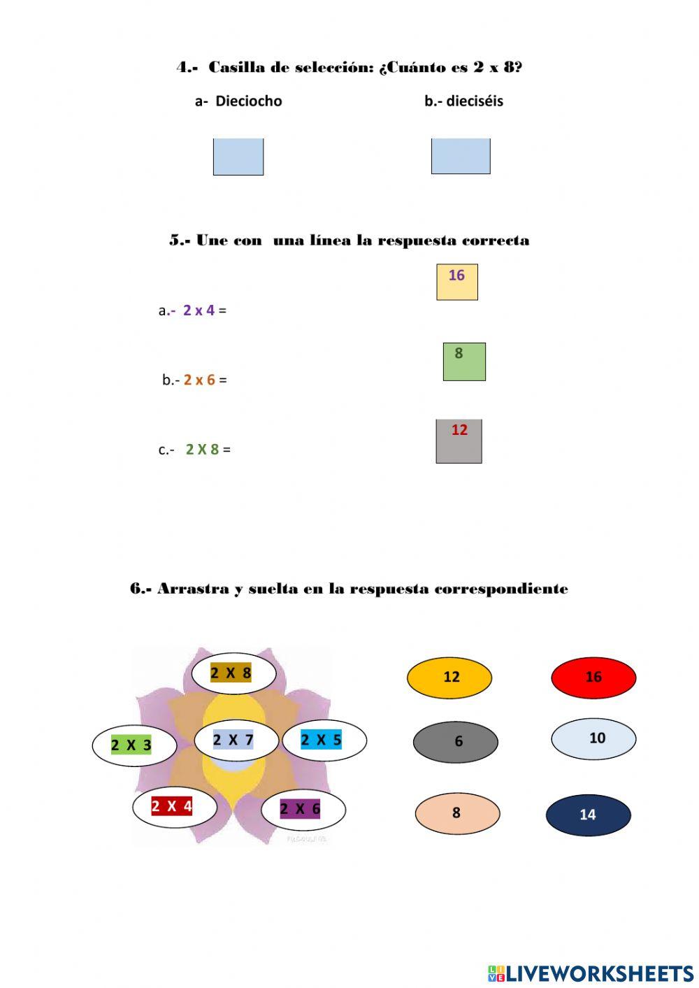 Tabla de multiplicar del 2