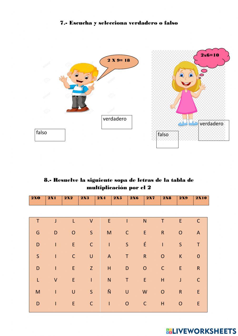 Tabla de multiplicar del 2