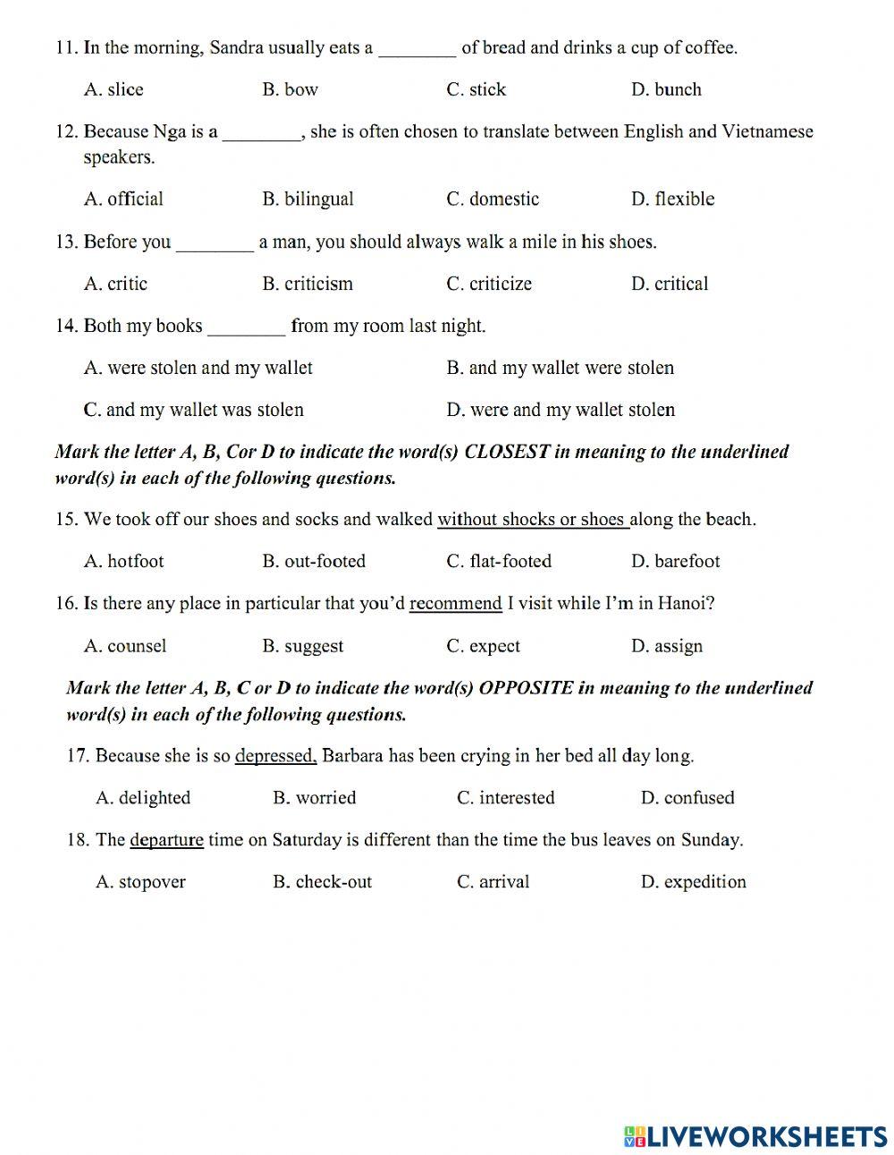 Thi lop 10 - PRACTICE TEST 12