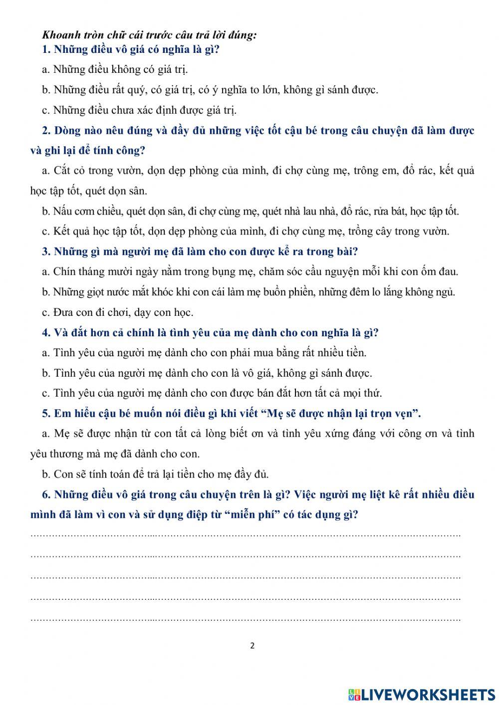 Bài tập tiếng việt cuối tuần 21