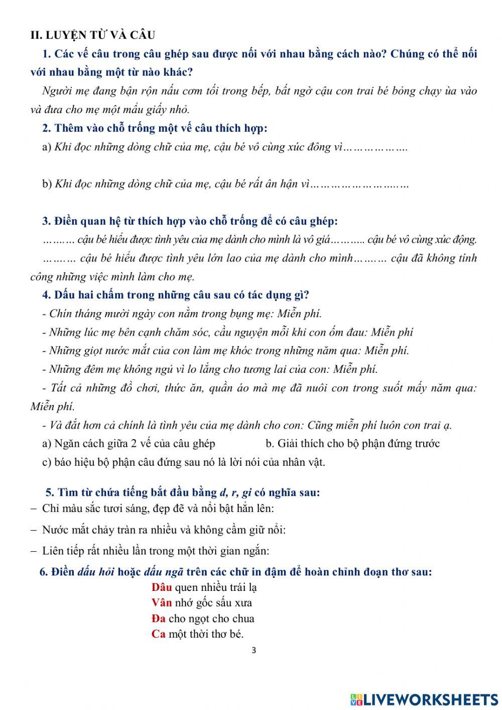 Bài tập tiếng việt cuối tuần 21