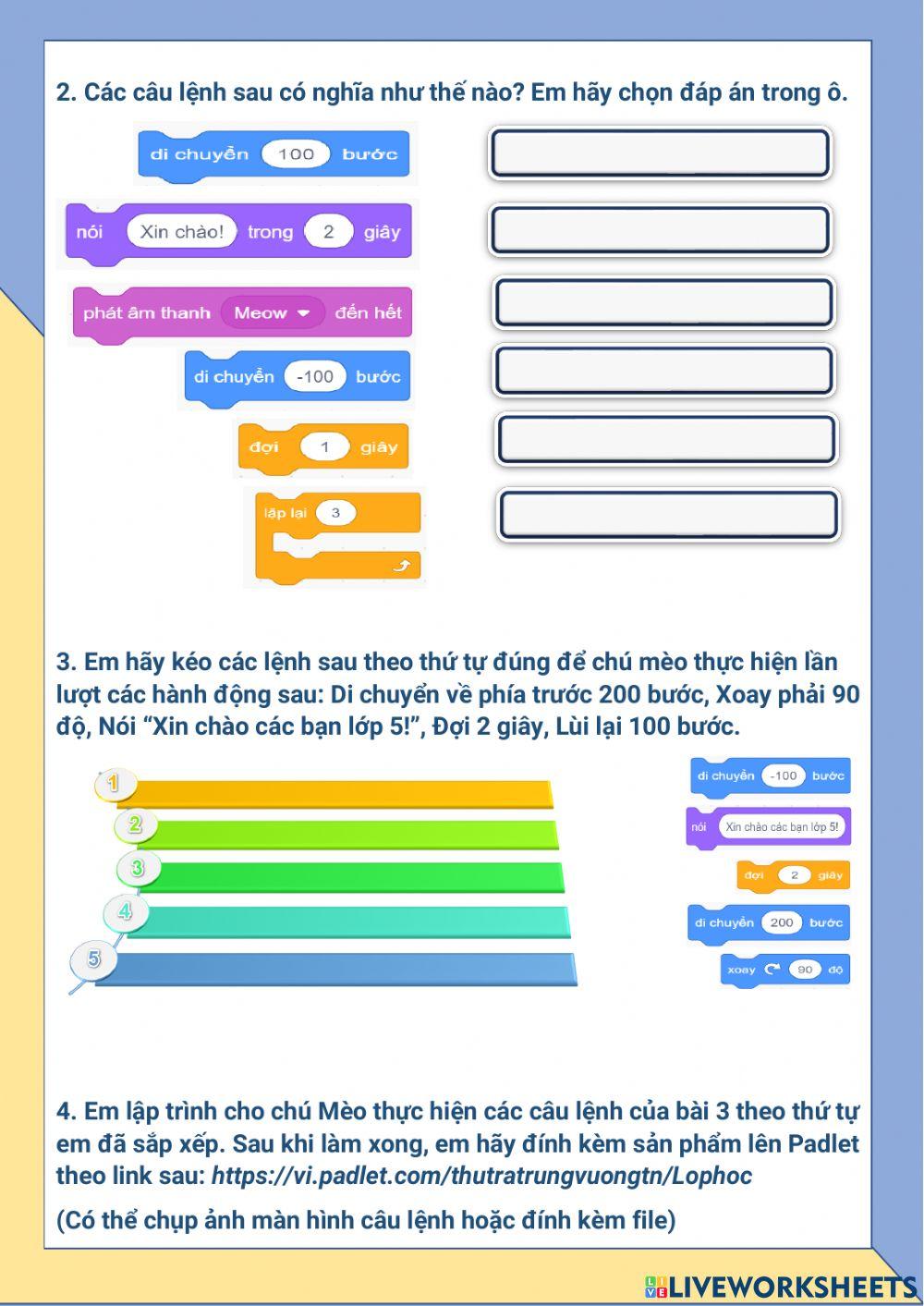 Tin học lớp 5-CĐ4-Em học lập trình với Scratch-Những gì em đã biết