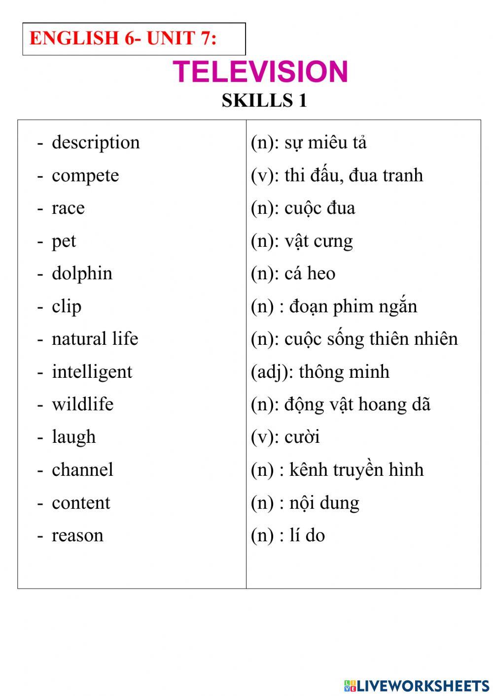 English 6- unit 7- skills 1