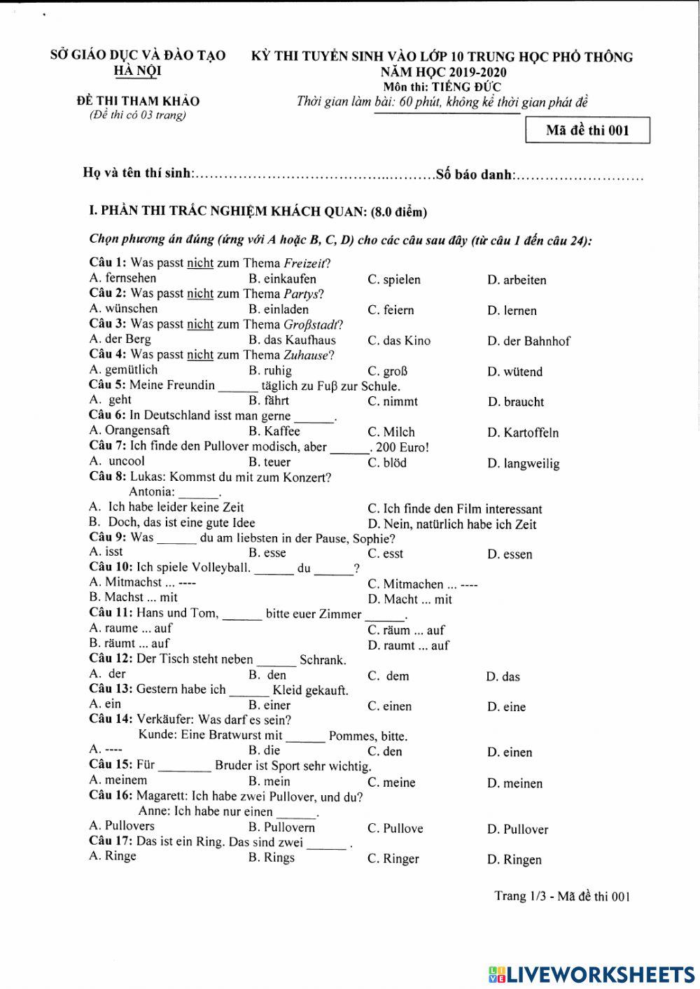 De thi vao 10 2019 - 2020