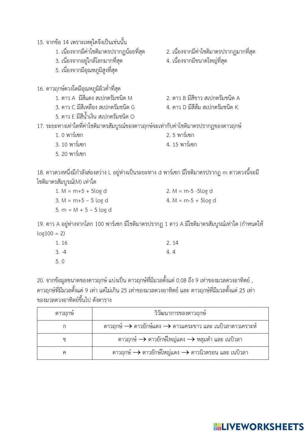 แบบทดสอบวัดผลกลางภาครายวิชาวิทยาศาสตร์โลก และอวกาศ (ว33162)