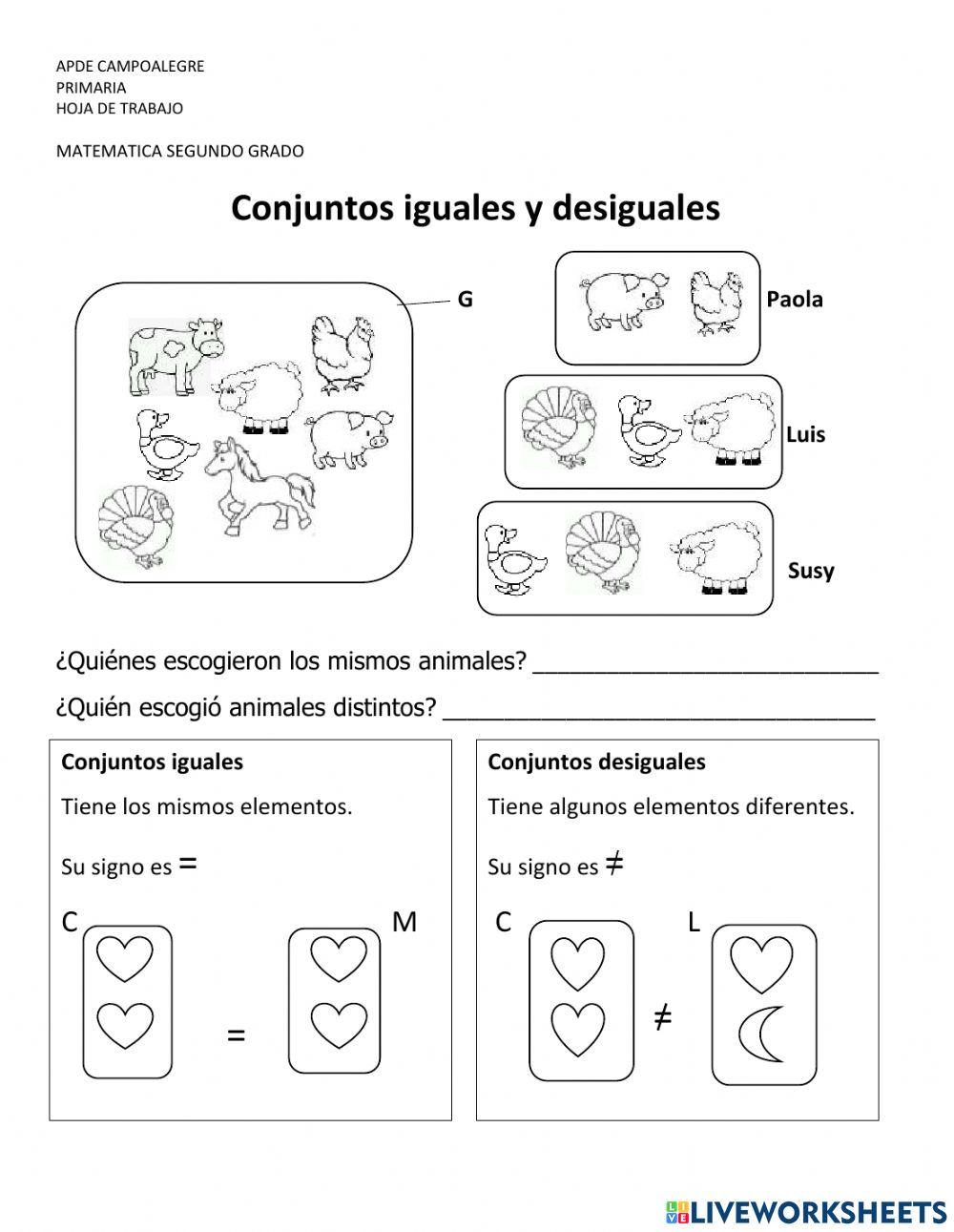 Conjuntos iguales y desiguales