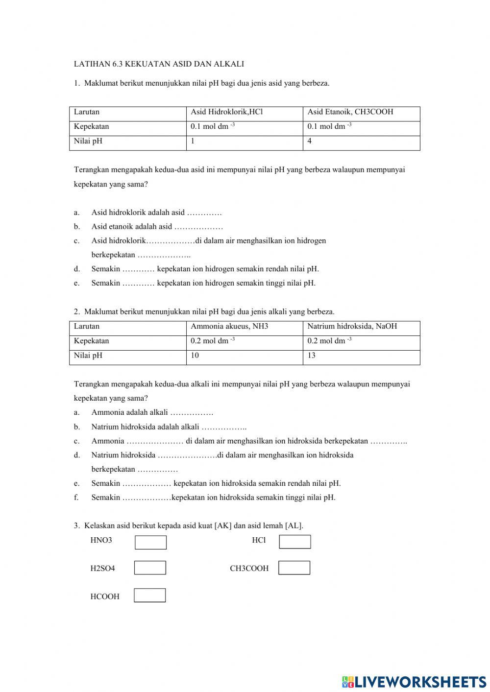 Latihan kekuatan asid dan alkali