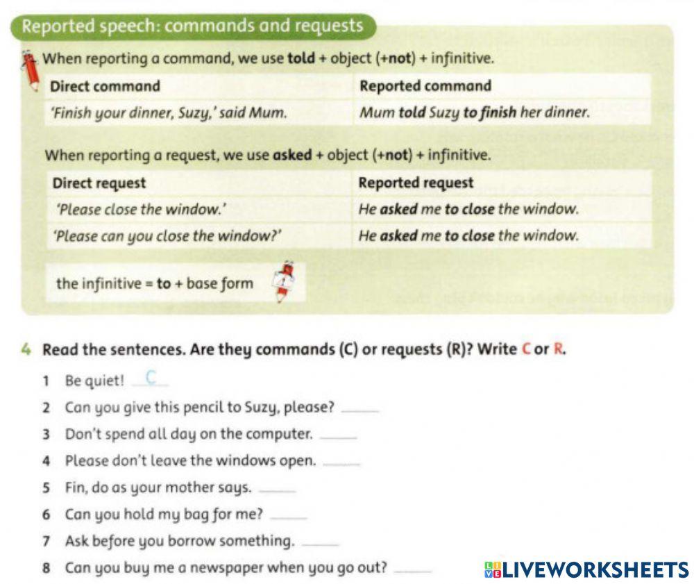 Command - Request online exercise for | Live Worksheets