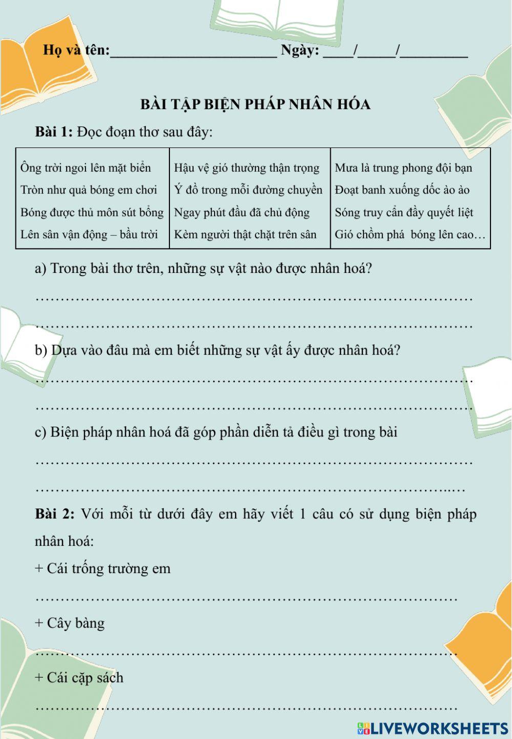 Phiếu ôn tập Nhân hóa