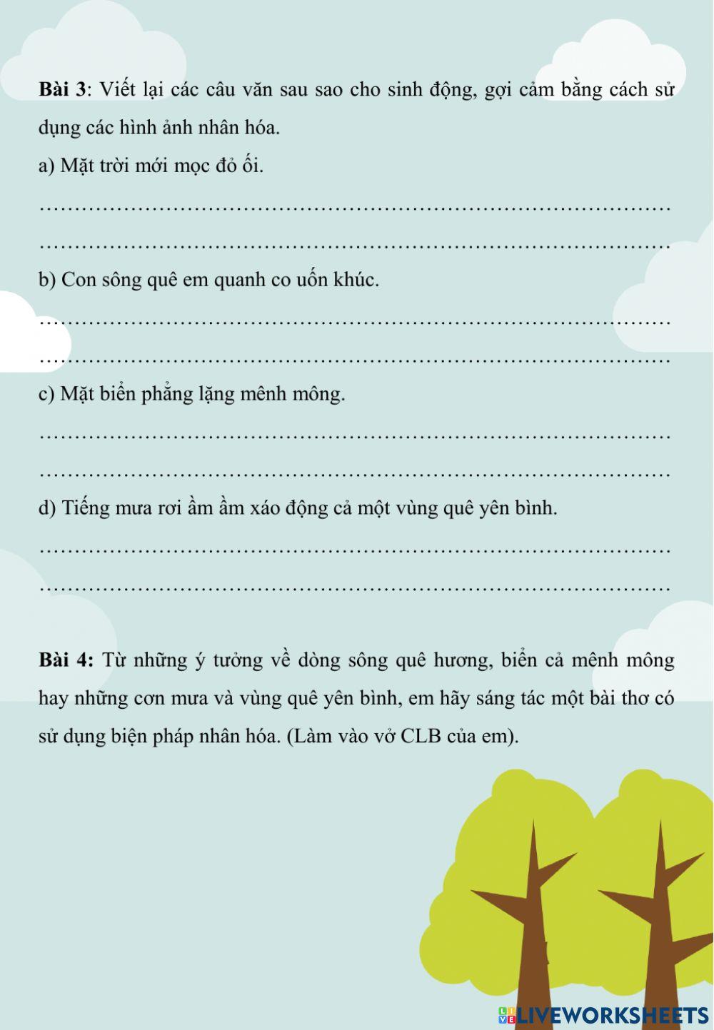 Phiếu ôn tập Nhân hóa