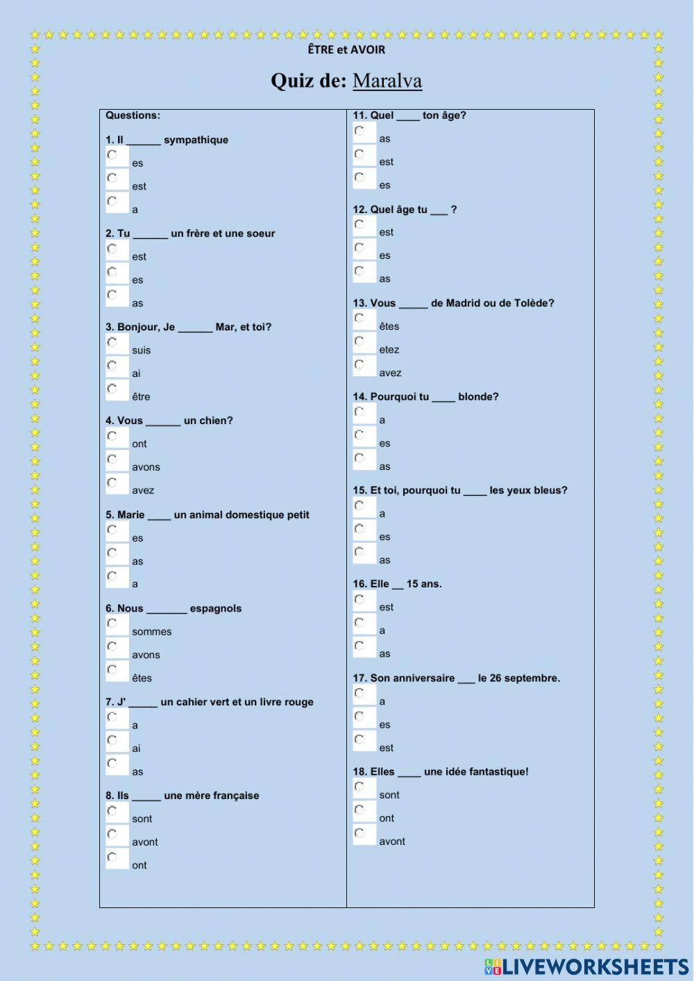 Warm up: être et avoir