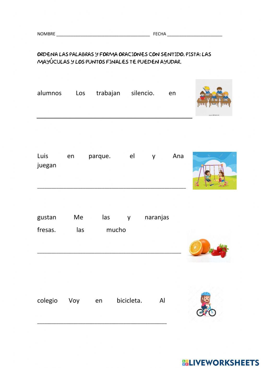 Ordenar palabras para formar oraciones