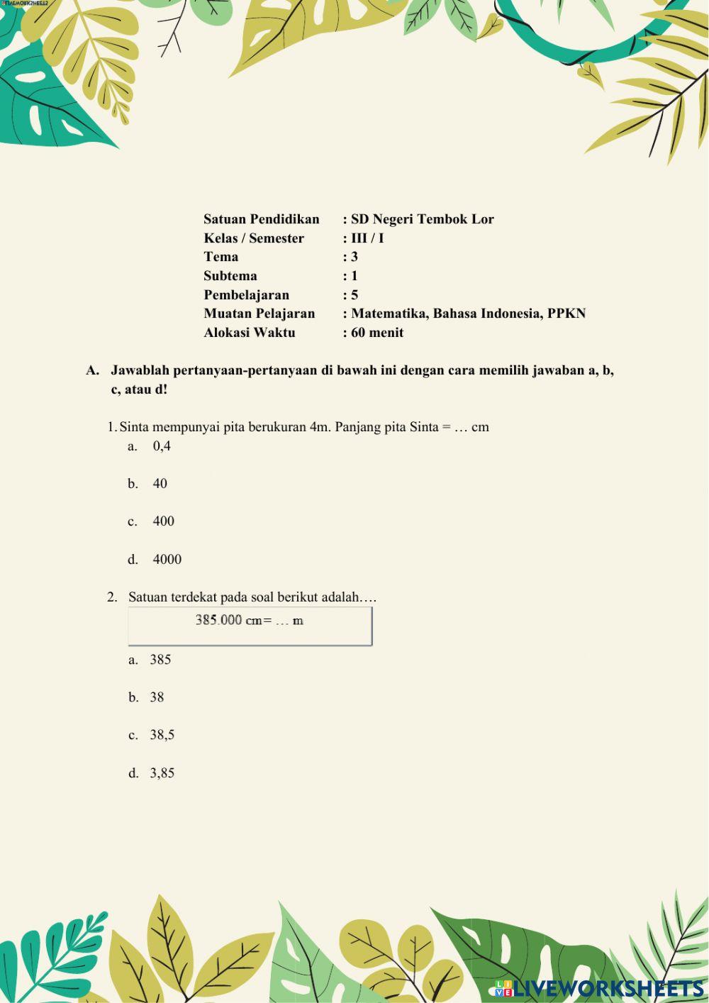 Mengukur Pemahaman: Evaluasi Pembelajaran 5 Tema 3 Subtema 1 Kelas 2 SD