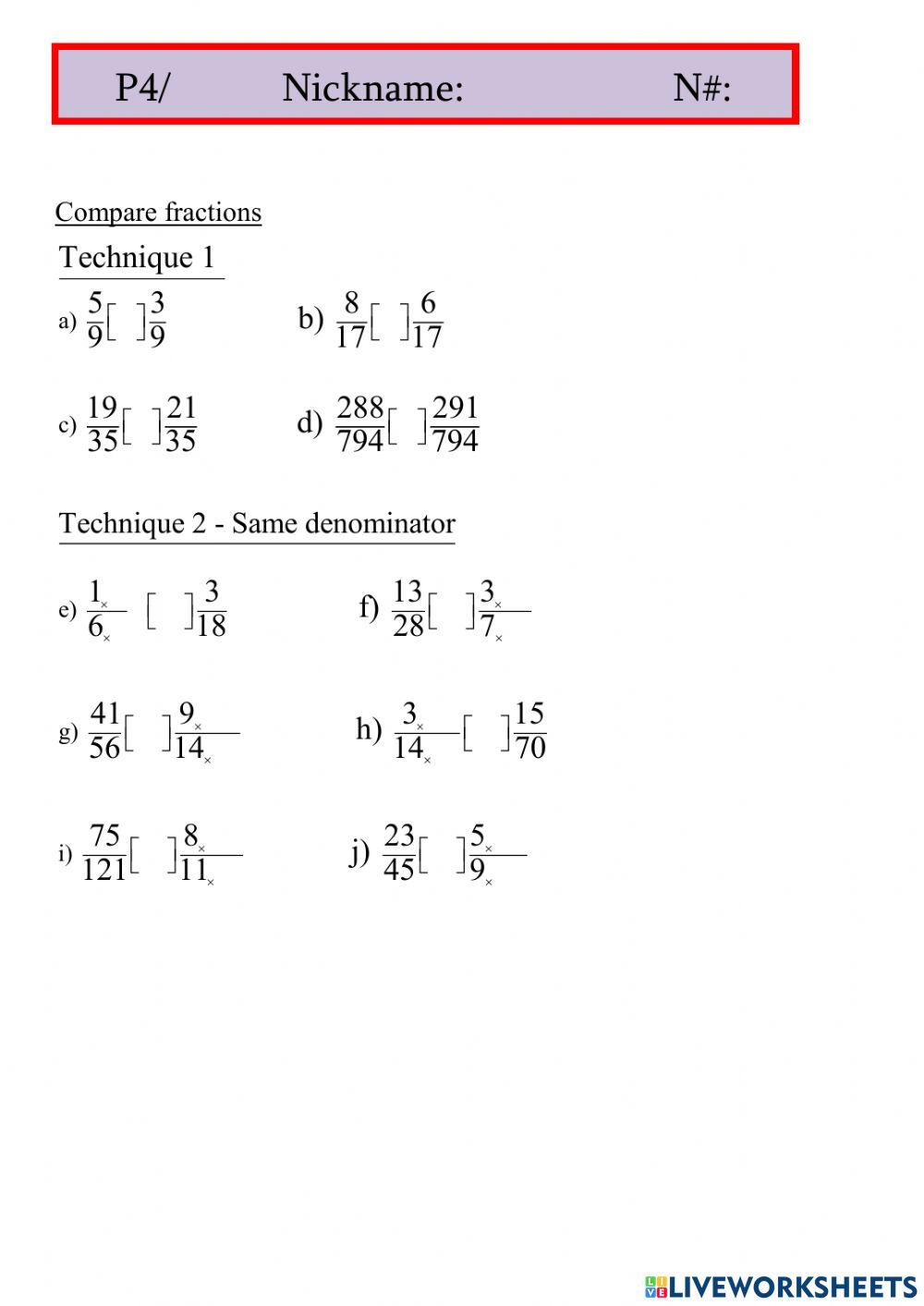 Compare fractions (easy) Compare fractions (easy)