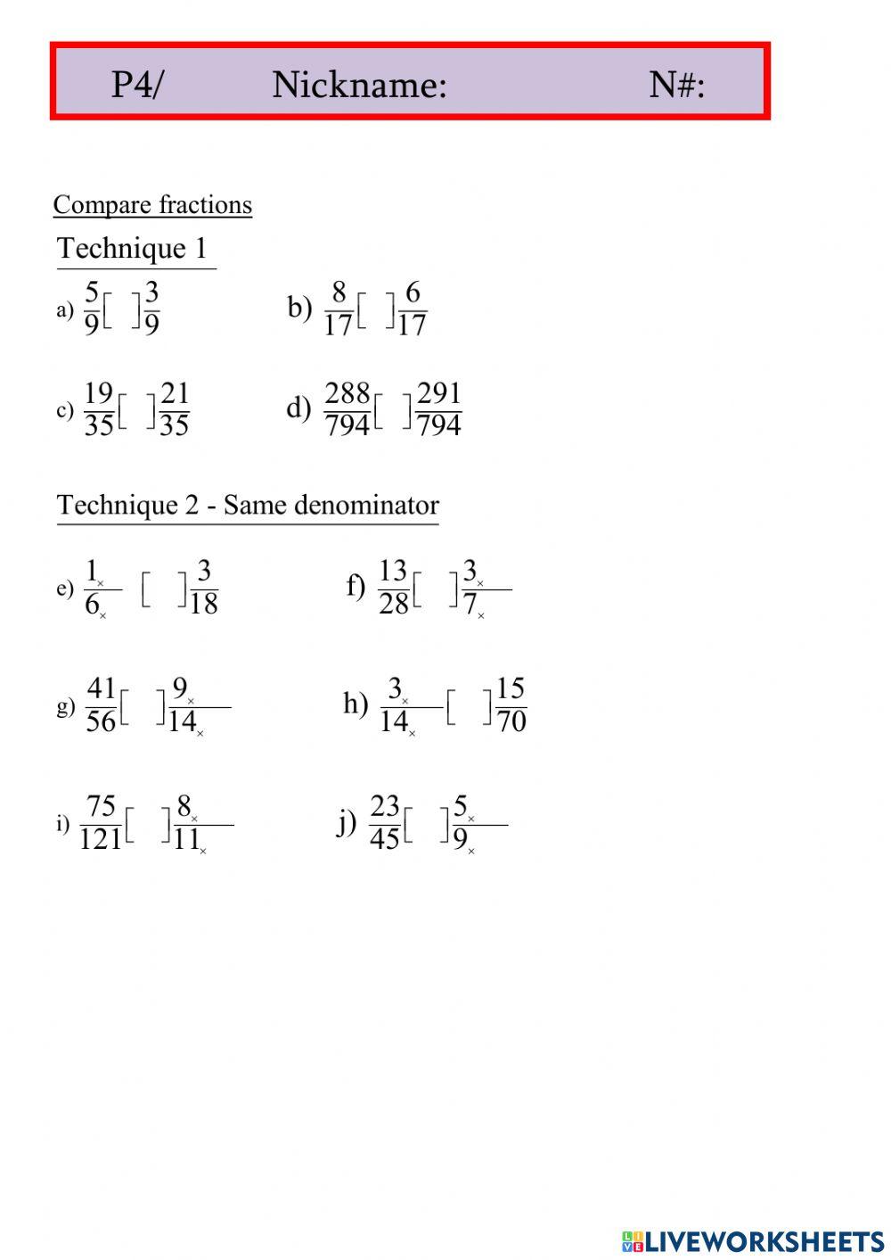 Compare fractions (easy)