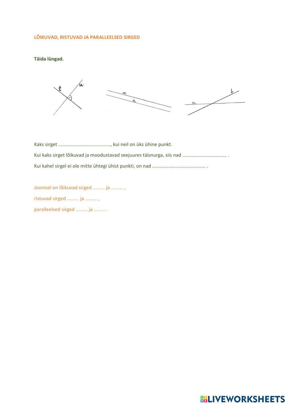 Lõikuvad, ristuvad ja paralleelsed sirged, 3.klass