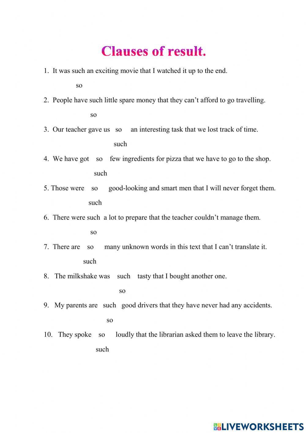 Clauses of reason and result.