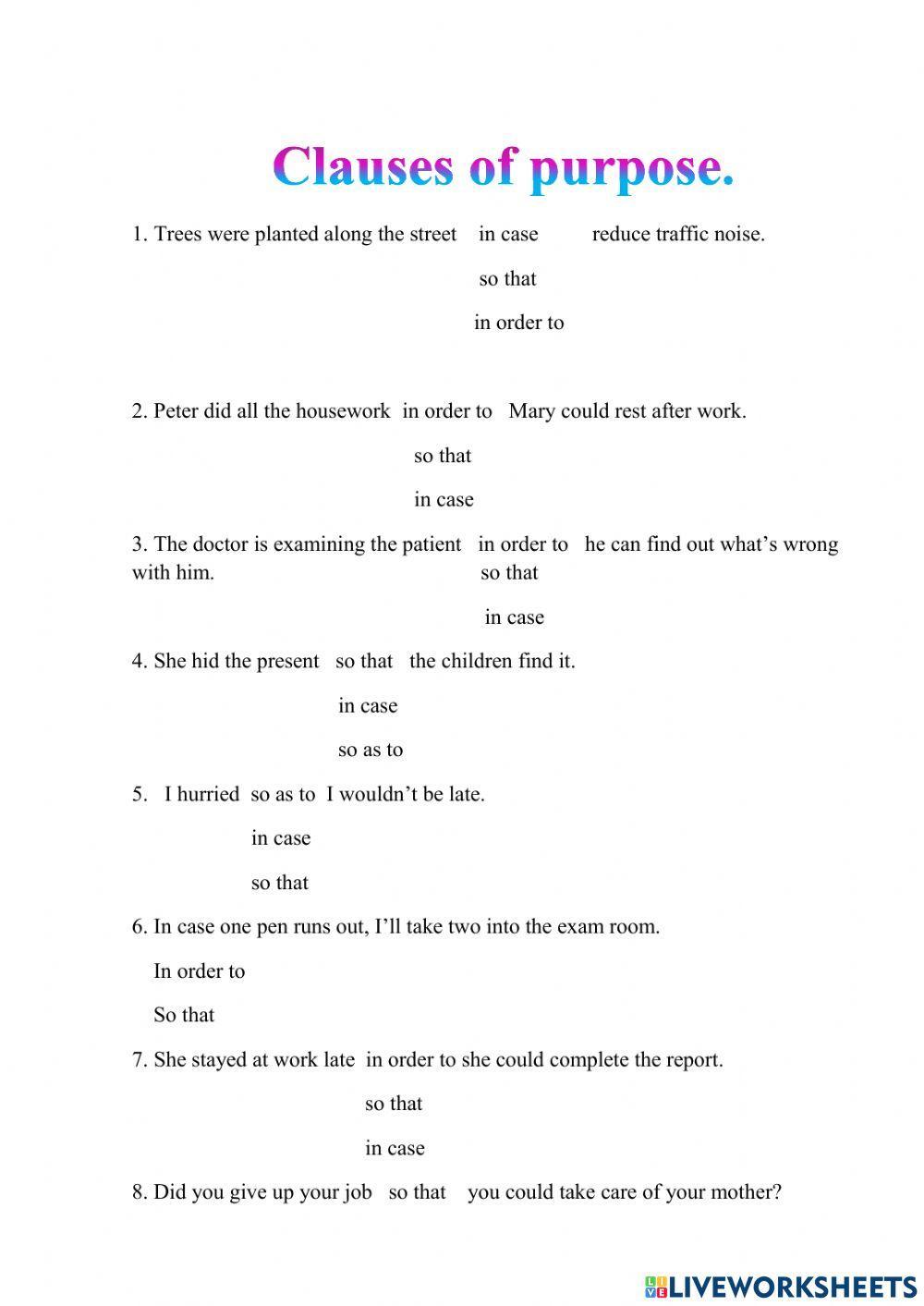 Clauses of reason and result.