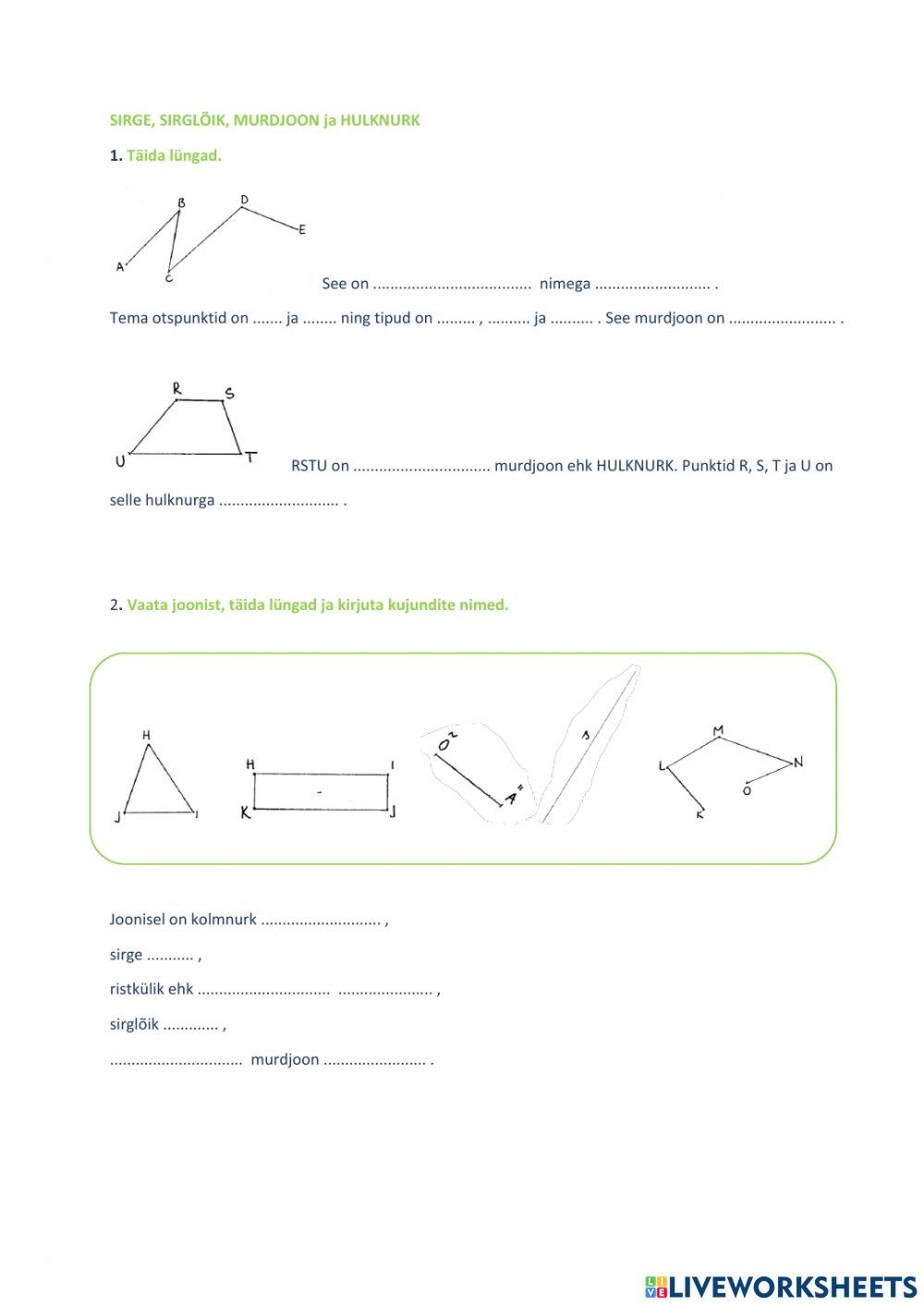 Sirge, sirglõik, murdjoon ja hulknurk, 3.klass