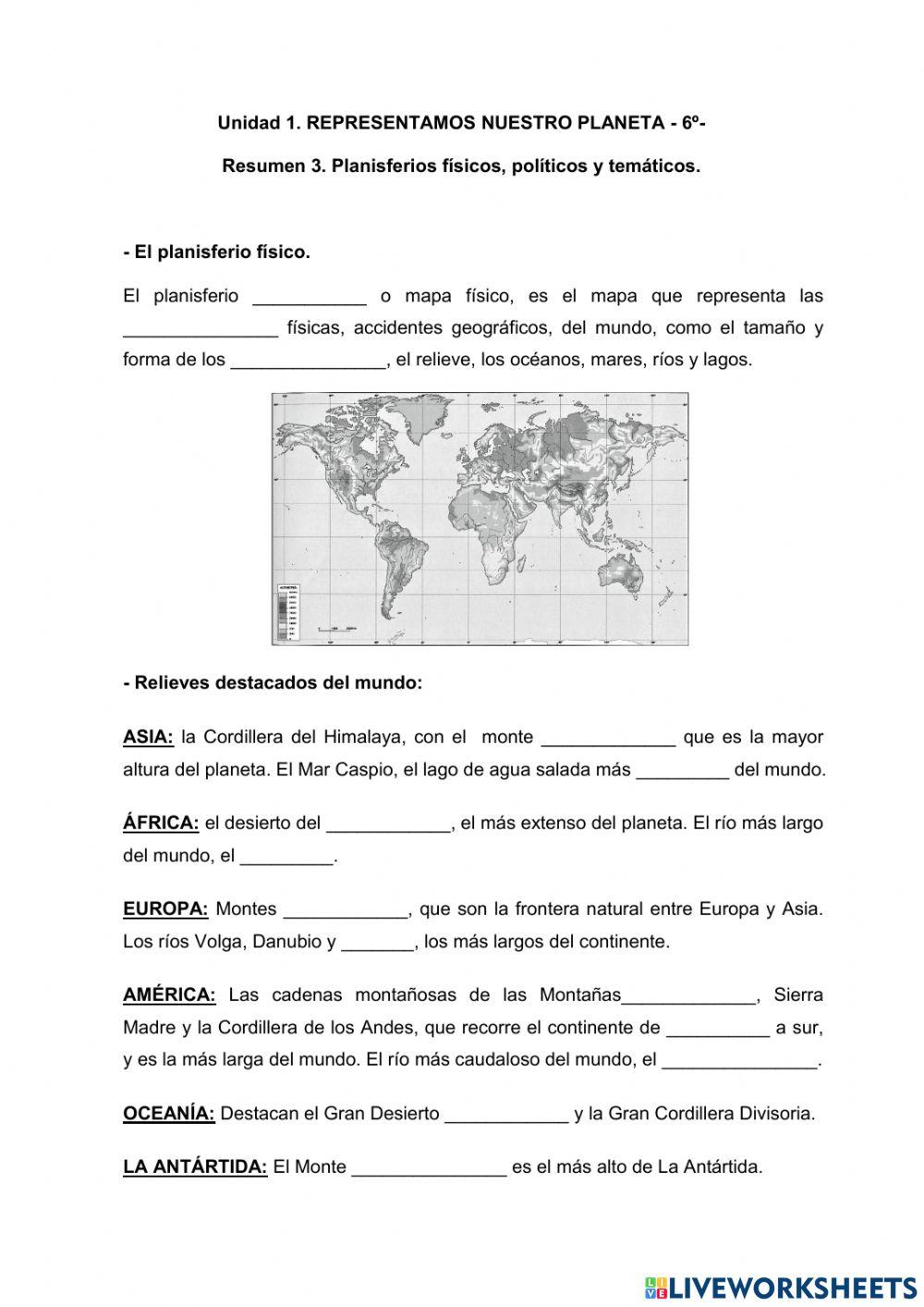 Planisferios físicos, políticos y temáticos.
