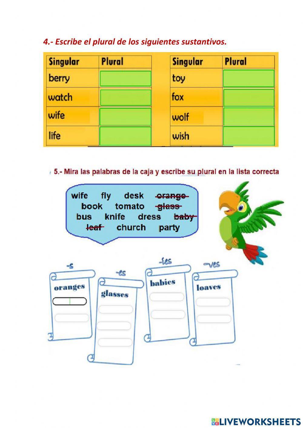 Plural nouns | Free Interactive Worksheets | 1797826, image size:1000x1413