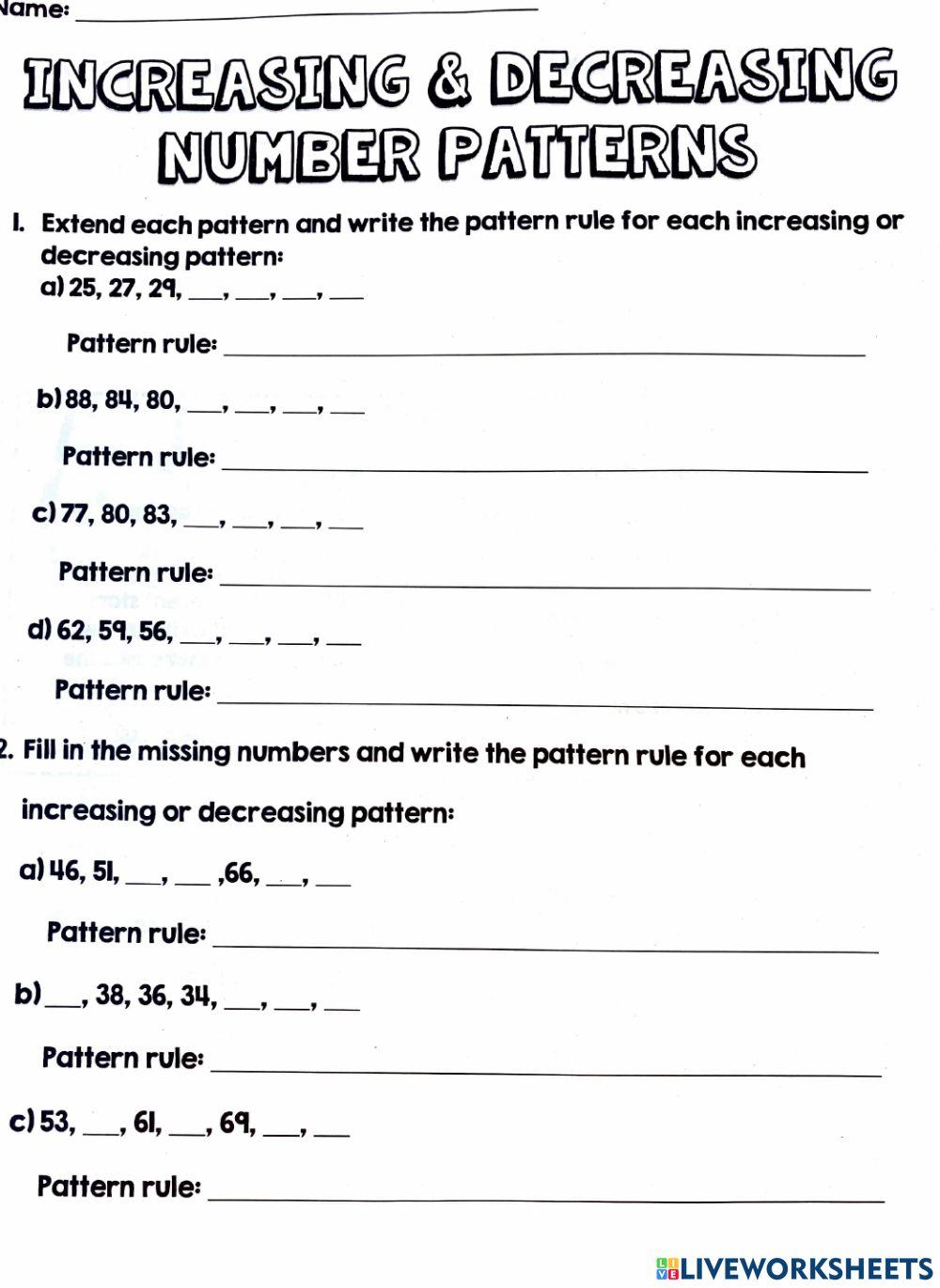 Increasing and Decreasing Number Patterns
