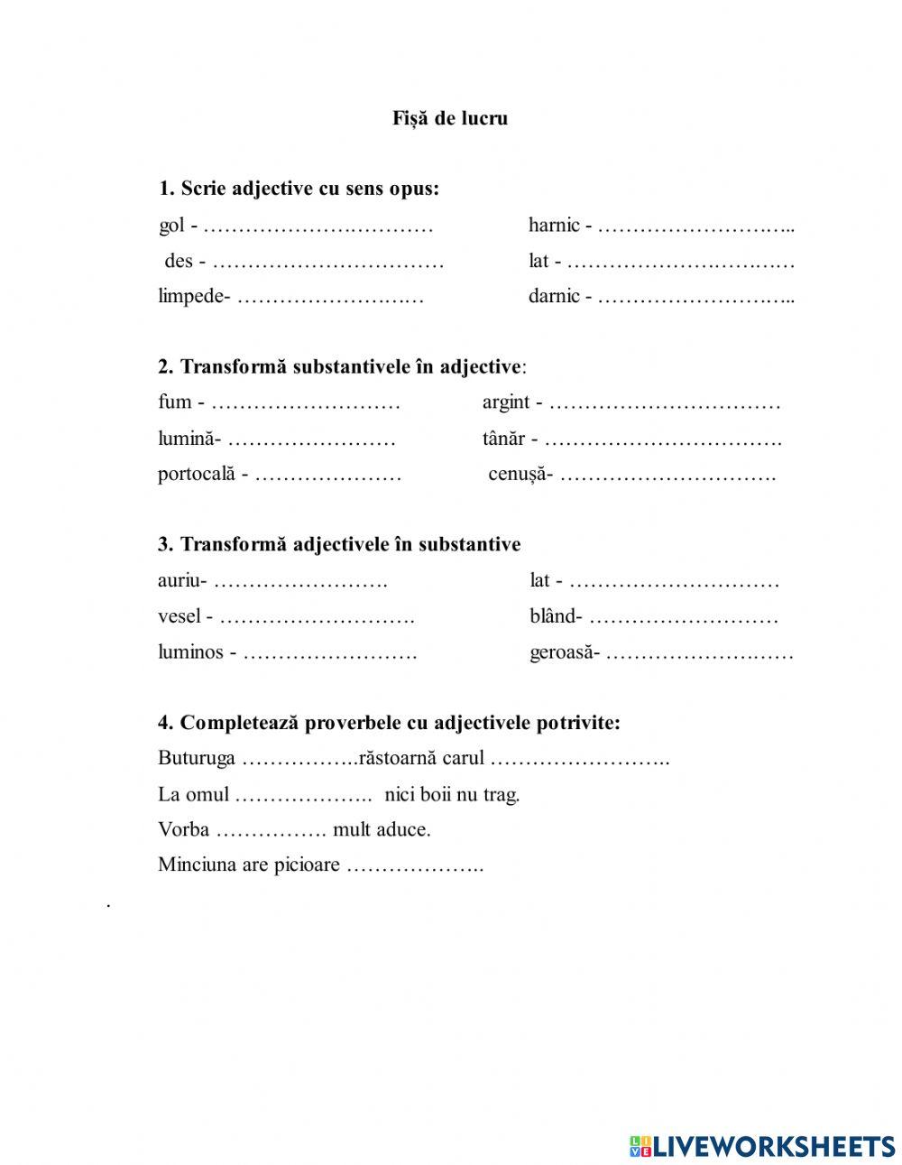 ADJECTIVUL-Fișă de lucru ADJECTIVUL-Fișă de lucru