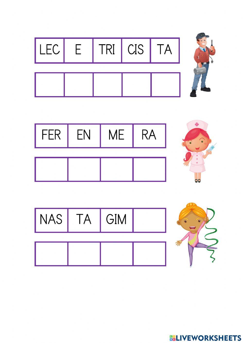 Ordena las sílabas de las profesiones